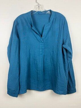 Cut Loose Women's Blue/Teal Lagenlook V Neckline Long Sleeve Popover - Size M